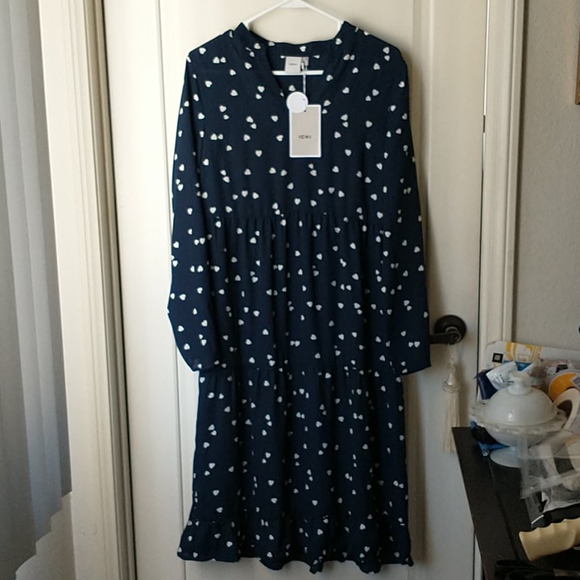 New Heart Navy Blue Boho  Dress Small long sleeves - Picture 1 of 12